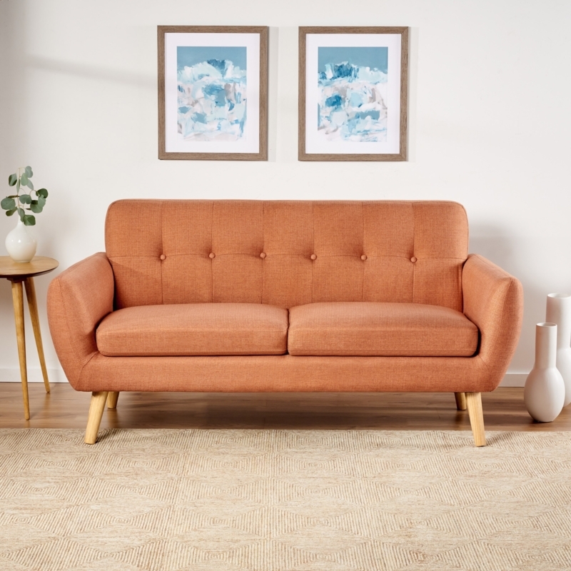 Loveseat Terracotta Button Tufted Tapered Wood Legs Flared Arms