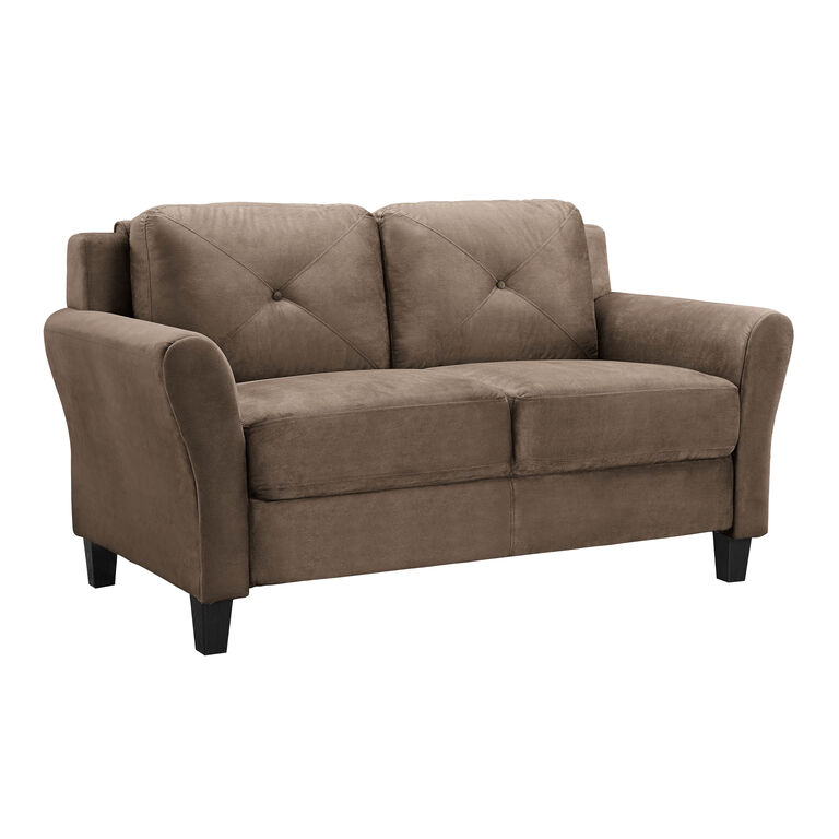 Loveseat Traditional Microfiber Brown Tufted Roll Arms Small Sofa