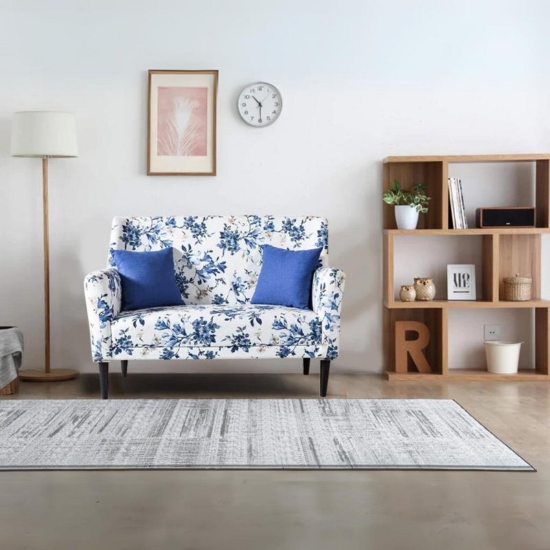 Loveseat Transitional Blue and White Floral Tapered Legs