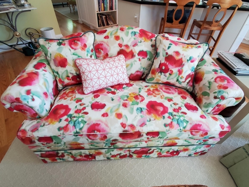 Loveseat Watercolor Floral Print Rolled Arms Maximalist Sofa