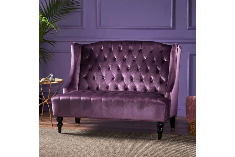 Loveseat Wingback Silhouette Plum Velvet Diamond Button Tufting