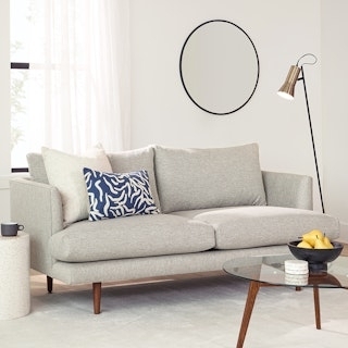 Loveseat with Bolster Pillows Mid-Century Modern Gray Fabric