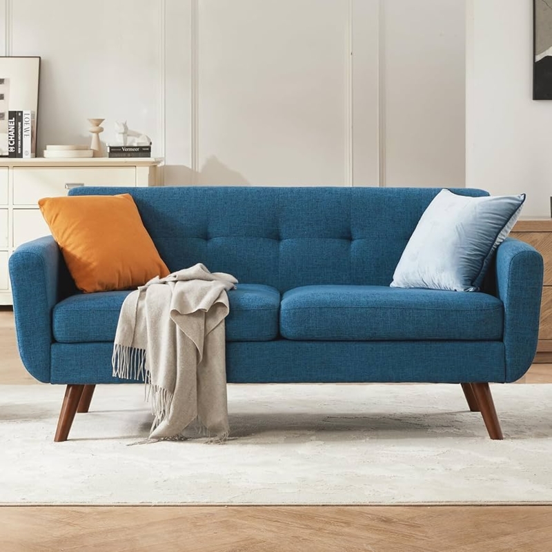 Loveseat with Button Tufting and Tapered Legs, Mid Century Style