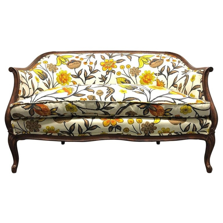 Loveseat with Carved Crest Rail, Vintage Floral French Provincial Style