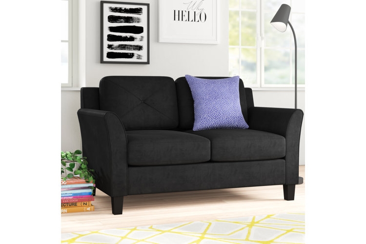 Loveseat with Flared Arms and Gray Microsuede Look Fabric
