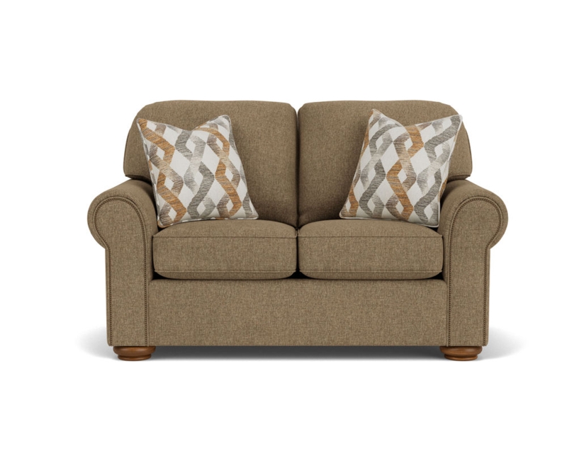 Loveseat with Rolled Arms, Chocolate Brown Nailhead Trim