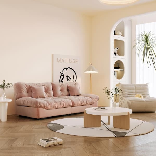 Loveseat with Segmented Tufting and Plush Silhouette in Coral Pink