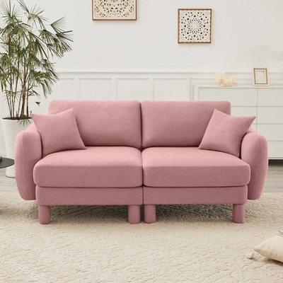 Loveseat with Shell Armrest Silhouette and Pink Boucle Fabric