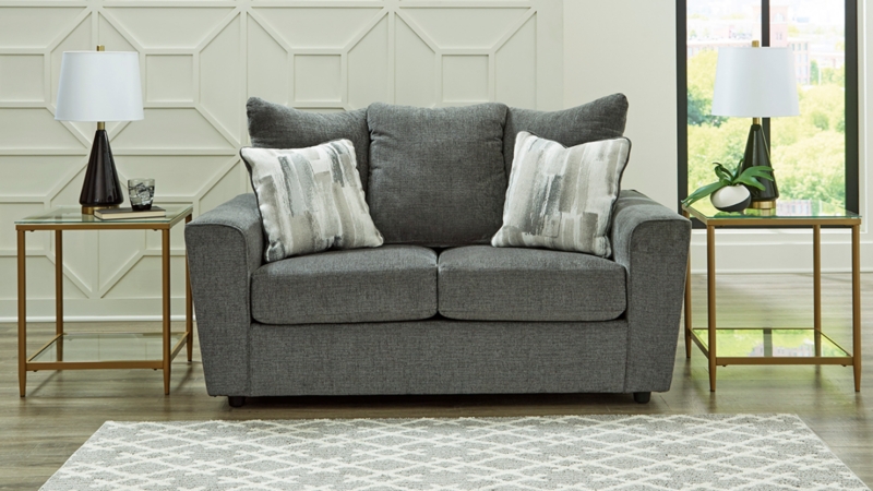 Loveseat with Wood Base Stretcher and Tapered Legs Scandi Style