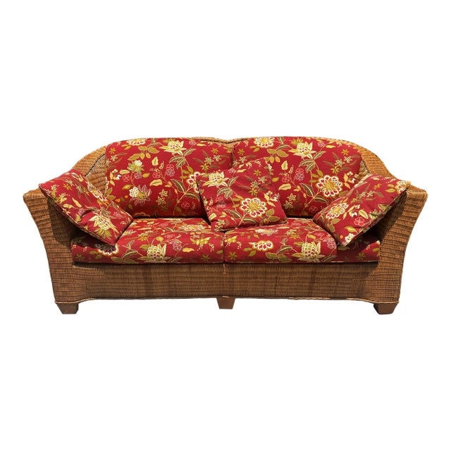 Loveseat Woven Rattan Settee with Hump Back Silhouette Floral