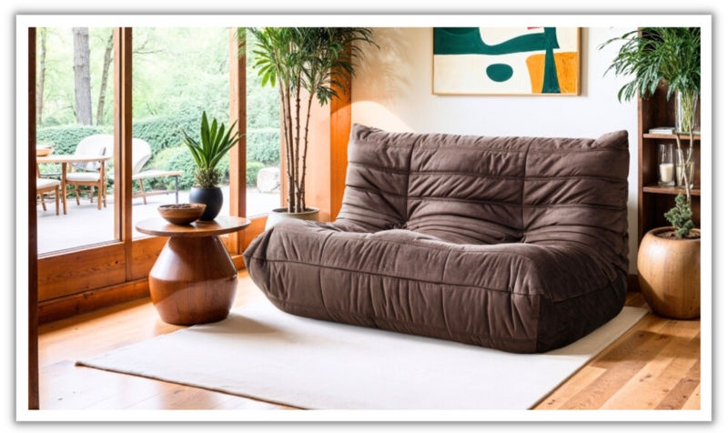Low Profile Chocolate Brown Ribbed Velvet Floor Loveseat