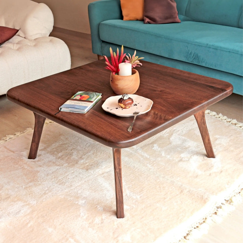 Low Profile Coffee Table Square Dark Brown Tapered Legs