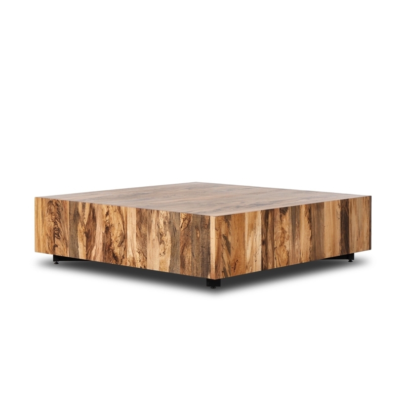 Low Profile Coffee Table with Heavy Multi-Tonal Wood Grain Plinth Base