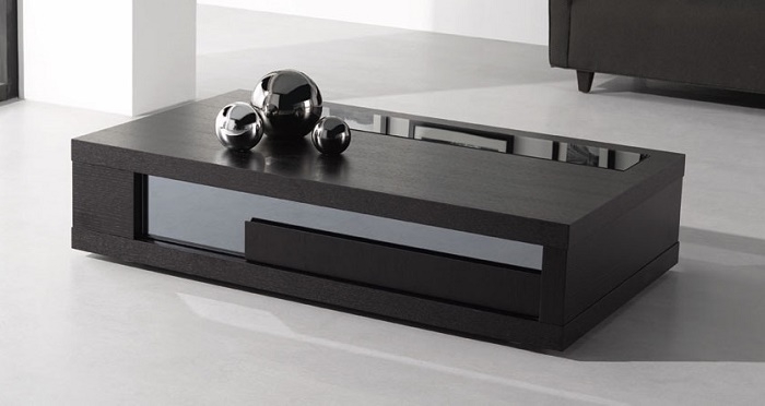 Low Profile Coffee Table with Recessed Glass Top