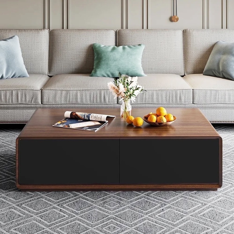 Low Profile Coffee Table with Walnut and Black Contrast Finish