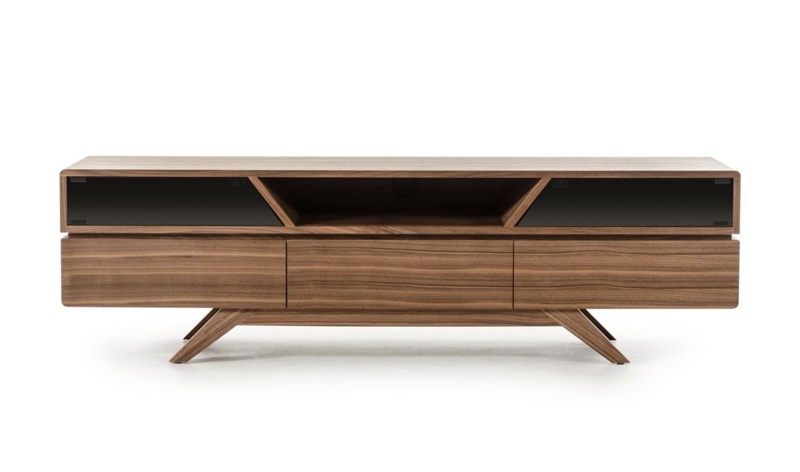 Low Profile Media Console with Dark Glass & Splayed Legs