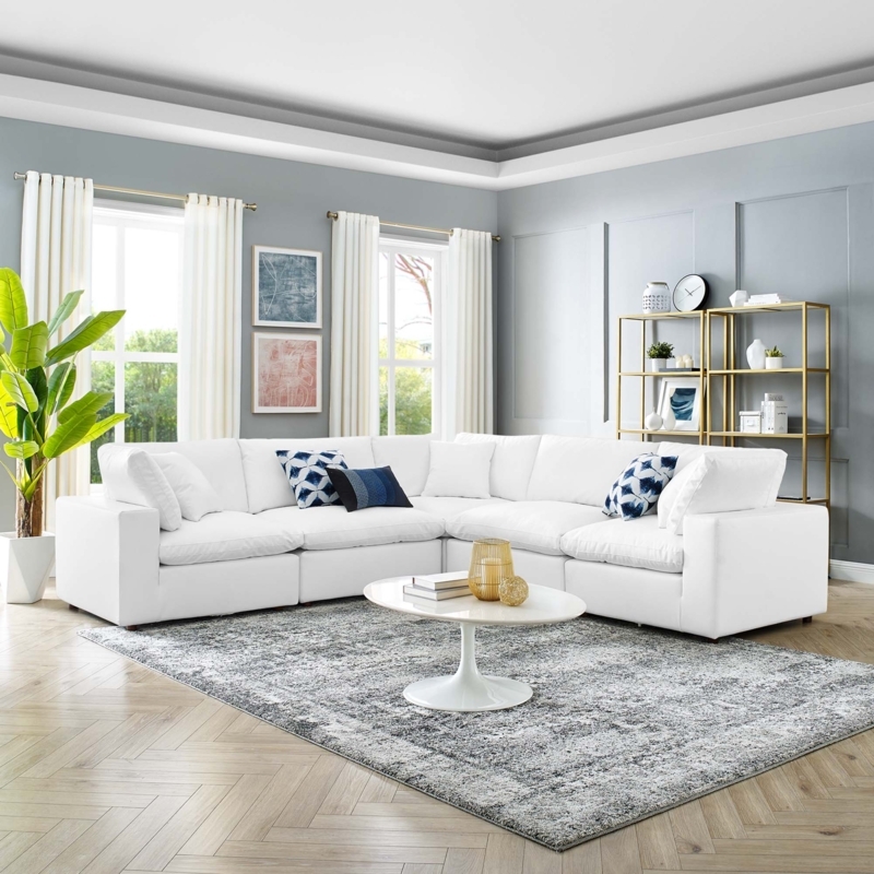 Low Profile Modular Sectional Sofa with Leather-Like Finish