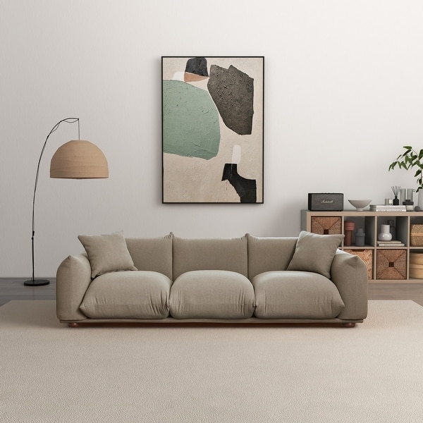 Low Profile Sofa Beige Boucle Texture Plush Cushions