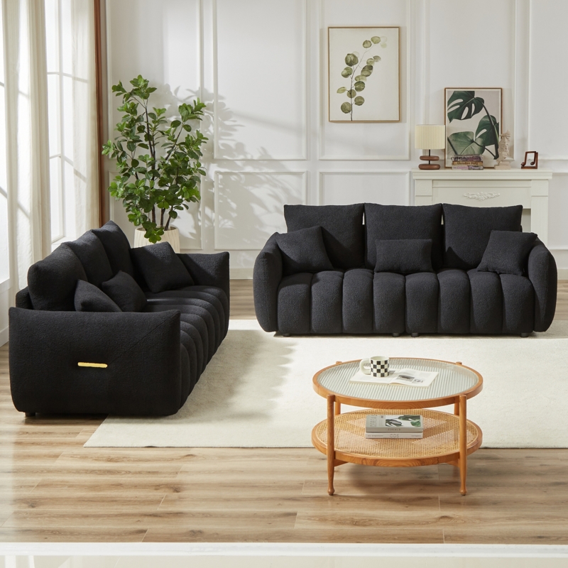 Low Profile Sofa Set, Contemporary Channel Tufting, Minimalist Design.