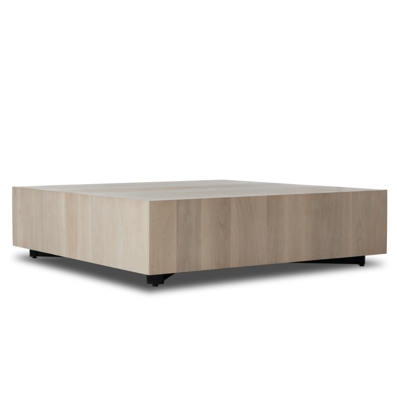 Low Profile Square Coffee Table featuring Vertical Wood Paneling Design