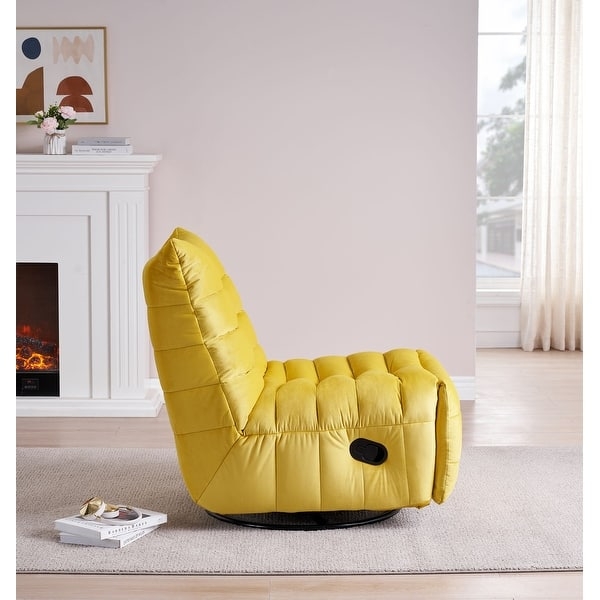 Low Profile Swivel Recliner with Ribbed Upholstery in Yellow