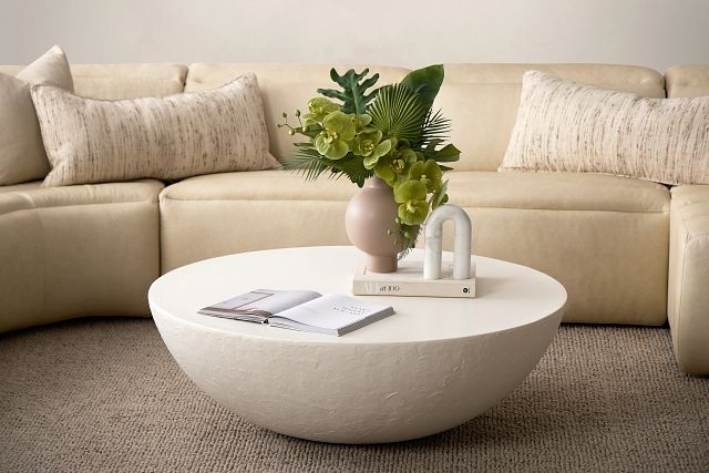 Low Profile Textured Plaster Coffee Table in Bowl Shape