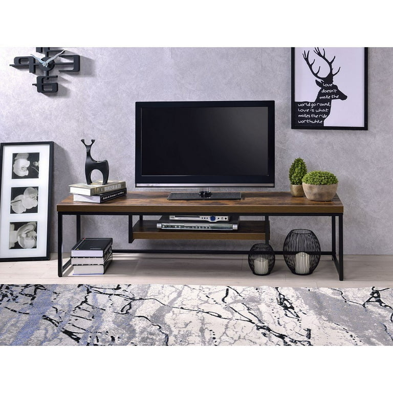 Low Profile Tv Cabinet with Modern Oak and Metal Frame