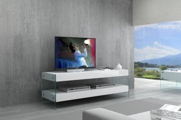 Low Profile TV Stand Glass Sides Two Tier Minimalist Media Console