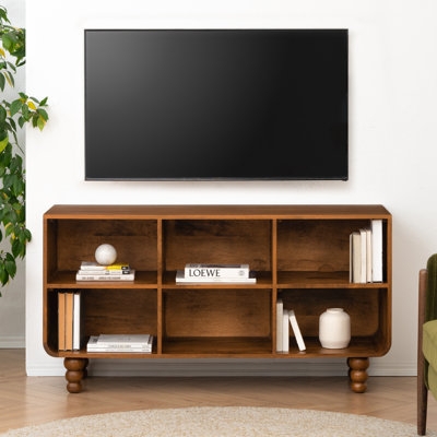 Low Profile TV Stand Six Cubbies Stacked Ball Legs