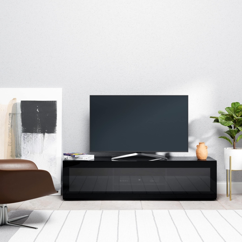 Low Profile TV Stand with Mesh Front and High Gloss Top