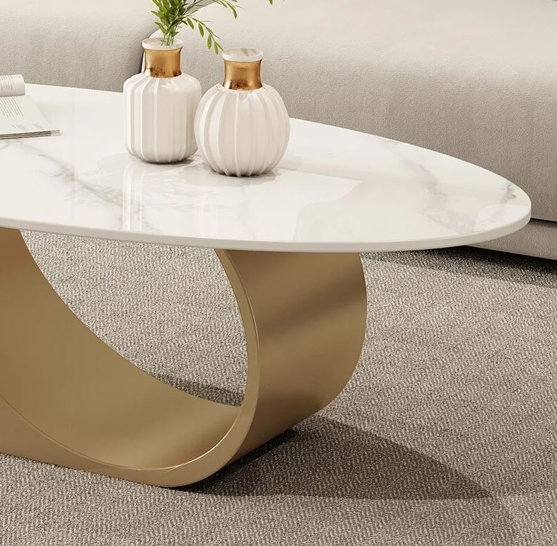Luxurious Set of 2 Marble Top Oval Coffee Table
