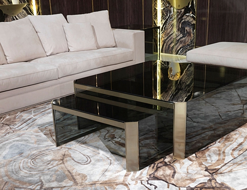 Luxurious Tiered Nesting Coffee Table with Polished Metal Legs