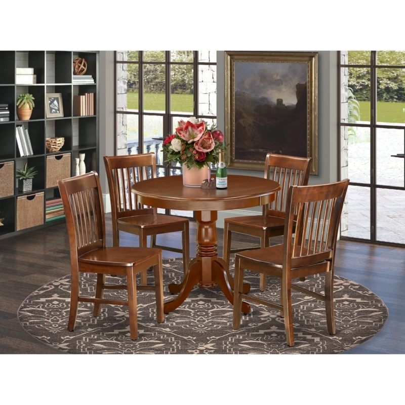 Mahogany Dining Set 5-Piece Round Pedestal Table Slat Back Chairs