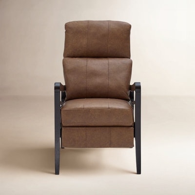 Manual Recliner, Angular Wooden Arms, Segmented Backrest, Cognac Brown