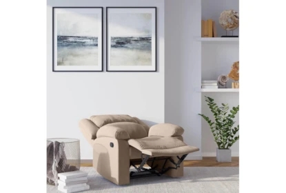 Manual Recliner Chair Beige Fabric Split Back Coastal Style
