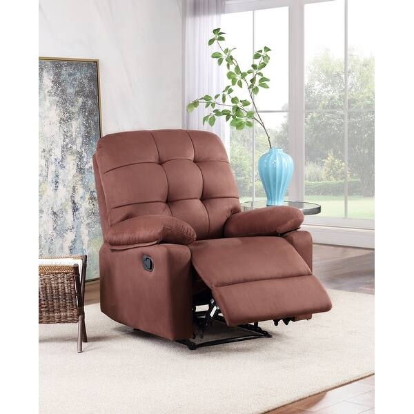 Manual Recliner Chair in Chocolate Brown Microfiber with Tufted Back