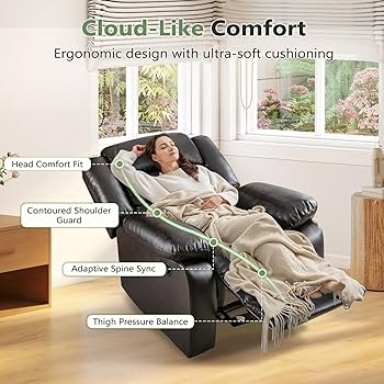 Manual Recliner Chair, Segmented Back Padding, Dark Brown Overstuffed.