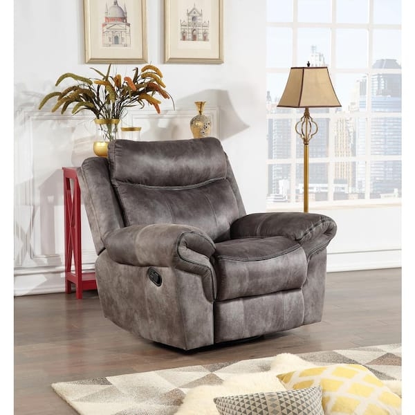 Manual Recliner Charcoal Gray Microfiber-Like Pillow-Top