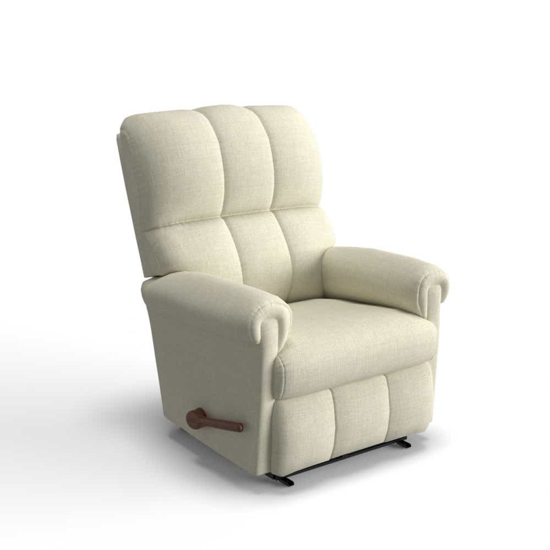 Manual Recliner Cream Channel Tufted Back Wood Toned Handle