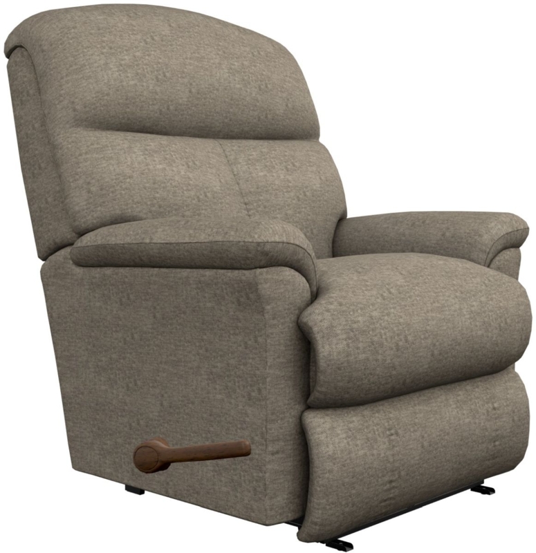Manual Recliner Taupe Marl Weave Texture Wood Lever Handle