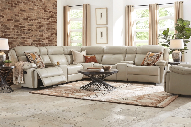 Manual Reclining Sectional Sofa Leather-Like with Storage Console