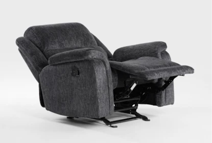 Manual Rocker Recliner in Textured Weave Charcoal Fabric, Split Back.