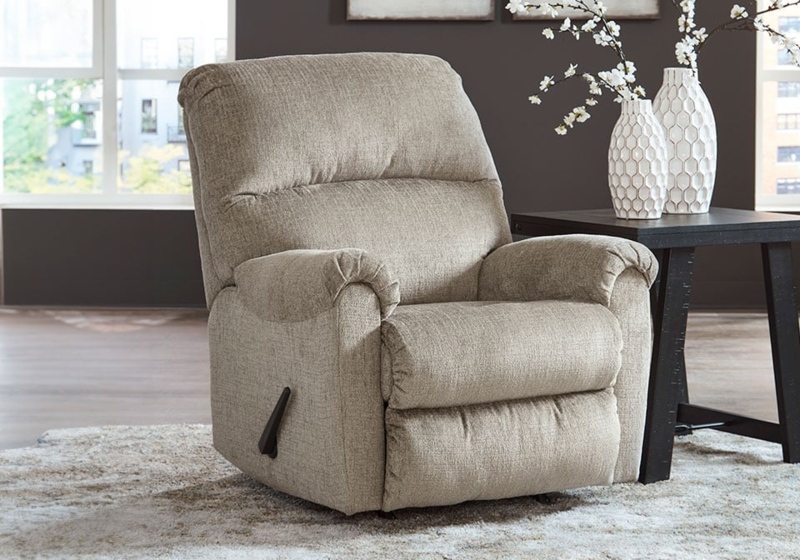 Manual Rocker Recliner with Divided Back Cushions, Taupe Fabric