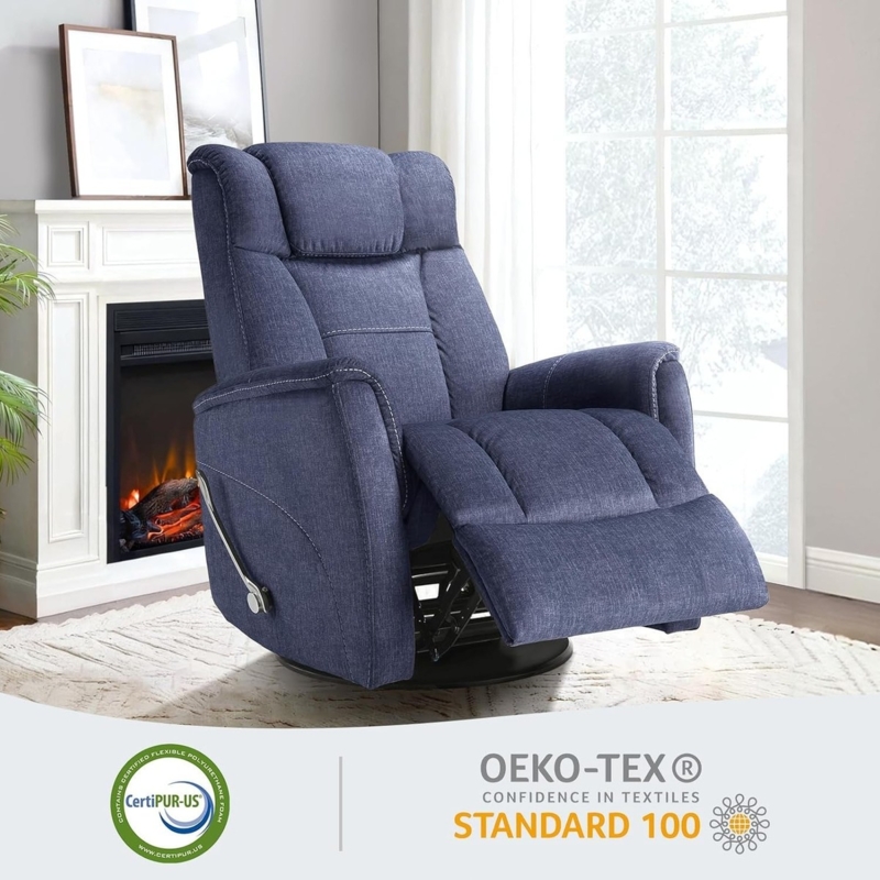 Manual Swivel Rocker Recliner Denim Blue Texture Lever Operation