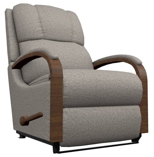 Manual Wall Recliner Ash Gray Fabric Curved Wood Arms
