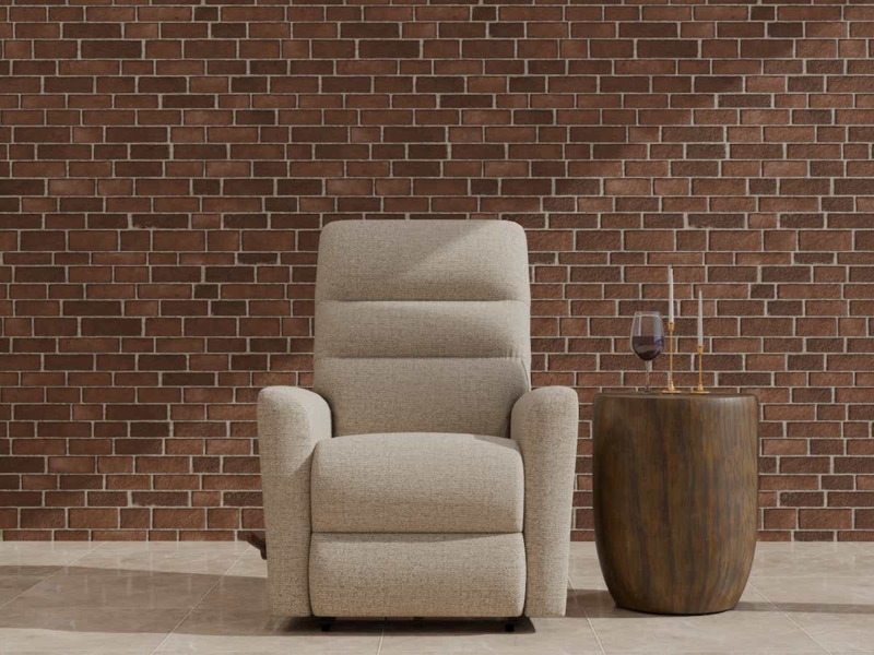 Manual Wall Recliner Oatmeal Woven Fabric Track Arms Segmented Back
