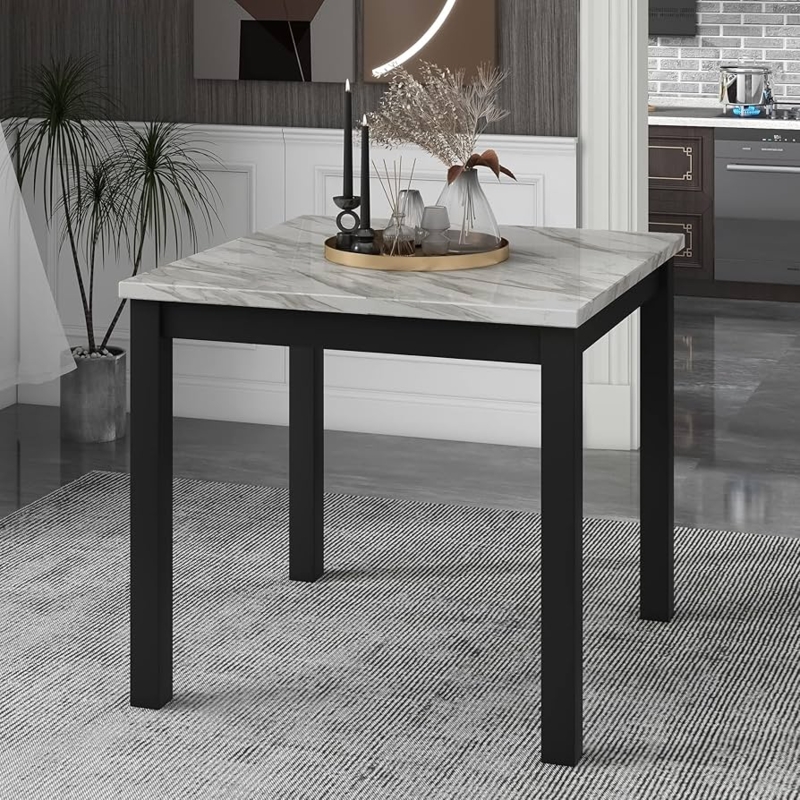 Marble Effect Square Dining Table Minimalist Modern