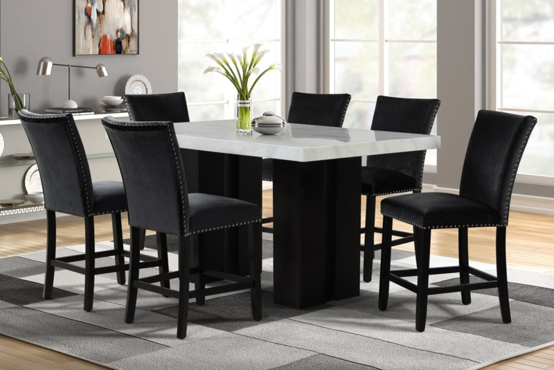 Marble Top Counter Height Dining Set with Nailhead Trim Chairs