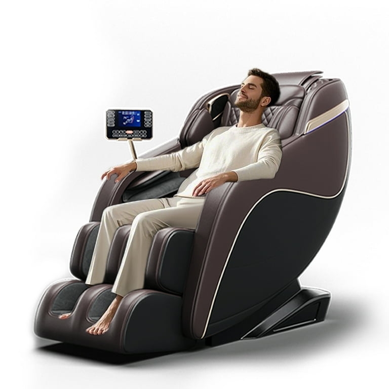Massage Chair, Brown Leather-Like Zero Gravity with Control Tablet