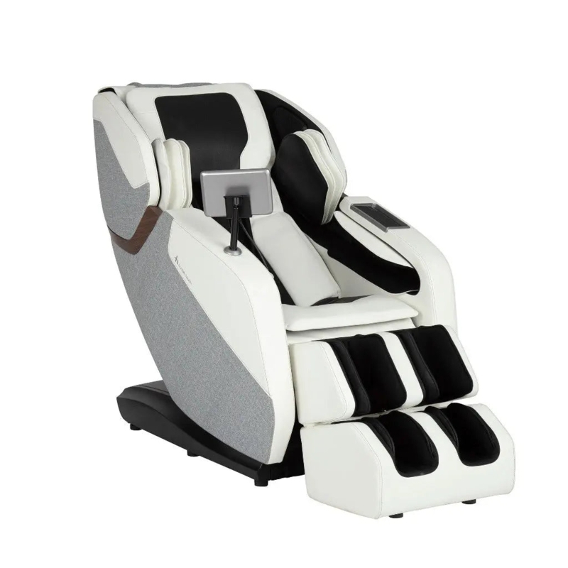 Massage Chair Moon White Heathered Fabric Accents Integrated Tablet